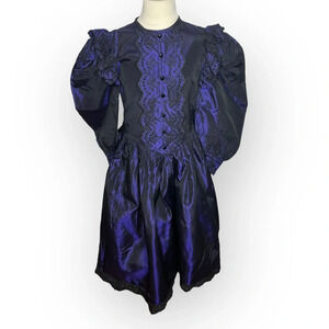 Vintage Three Blind Mice blue taffeta eyelet Victorian holiday dress sz 7